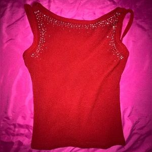 90s dark red rhinestones double strap top